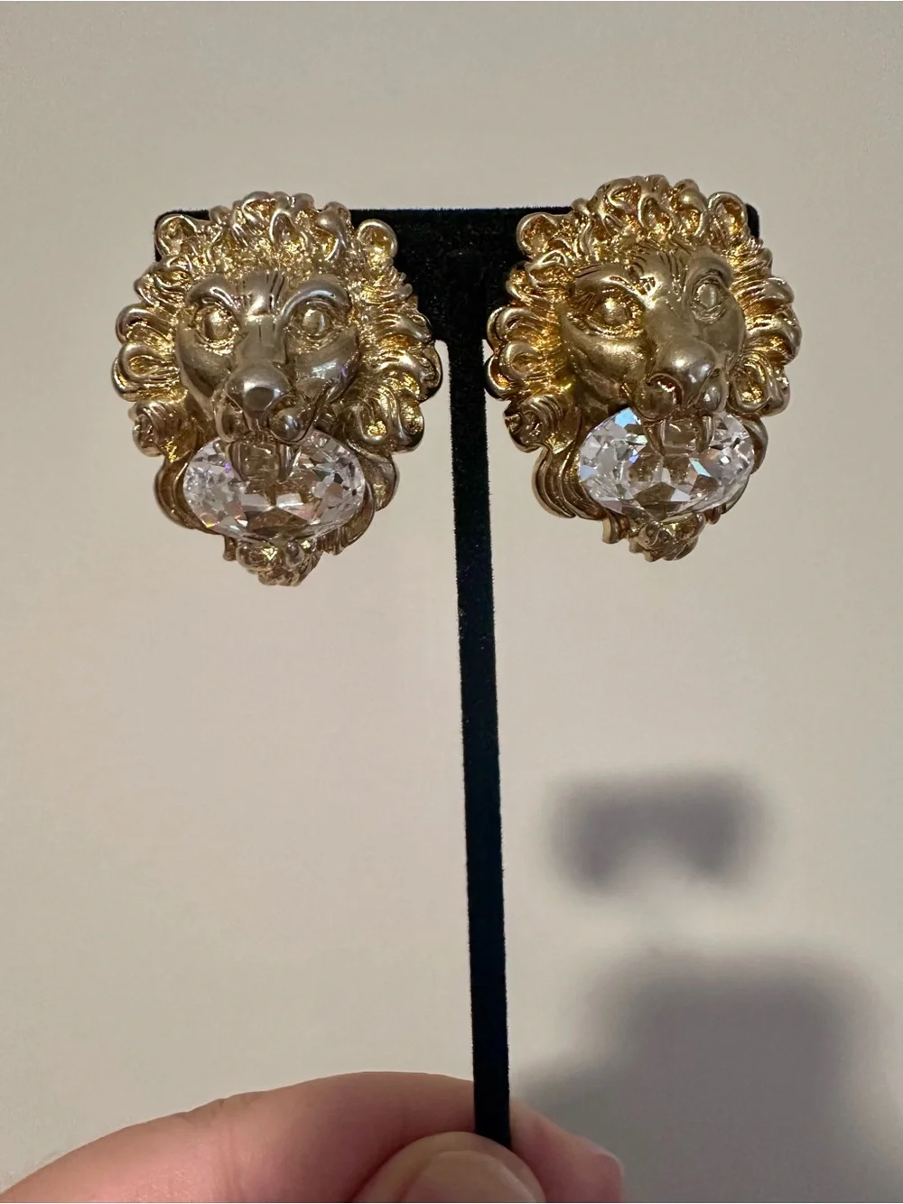 Gucci Lion Head Crystal Clip on Earrings